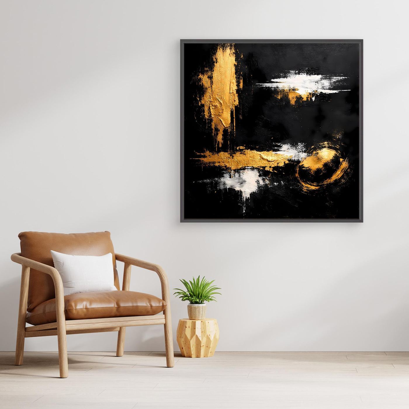 Leinwand Abstraktes Meisterwerk in Gold und Weiß | Modernes Galerie Wandbild