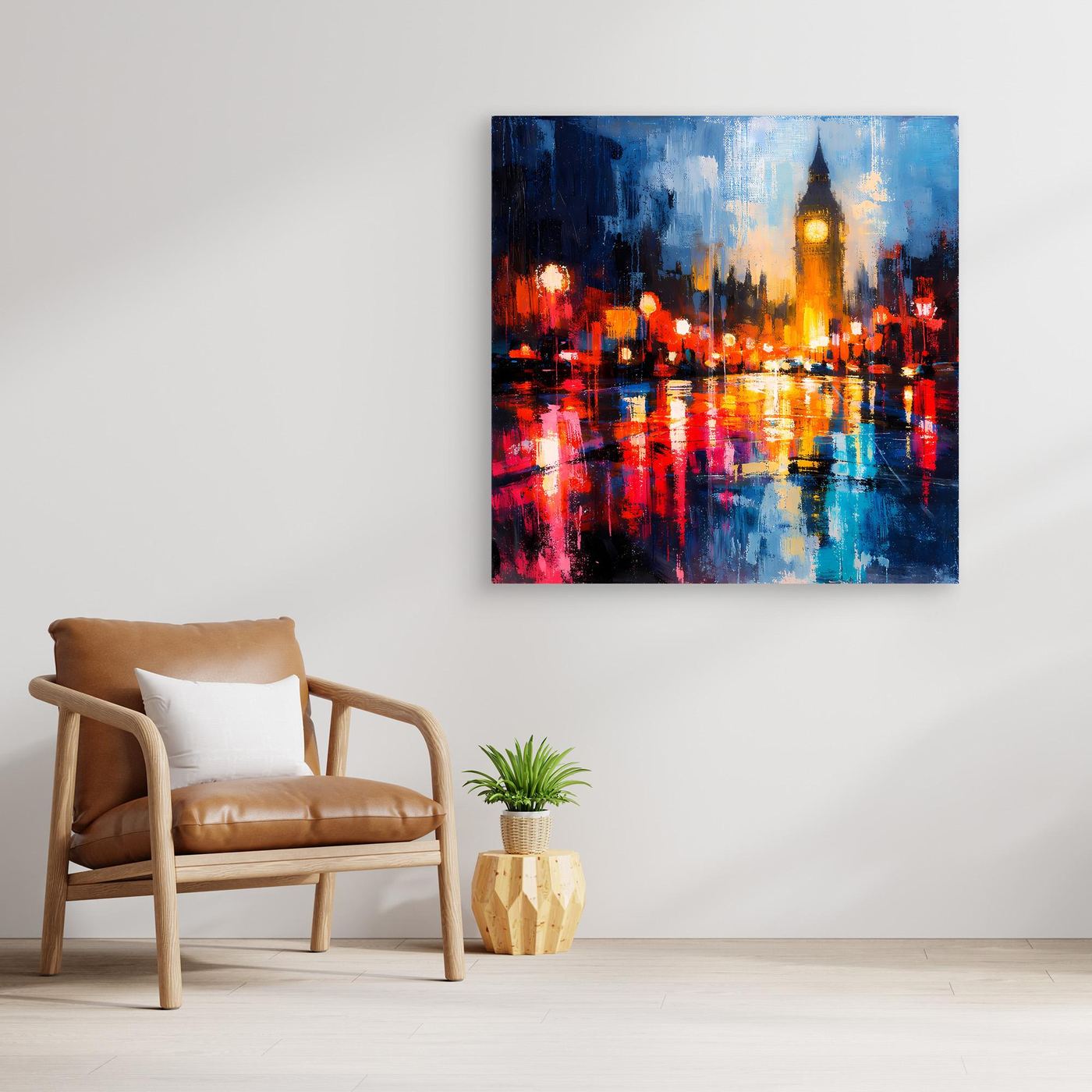 Leinwand Abstraktes Big Ben London Gemälde | Modernes Urbanes Wandbild bei Nacht