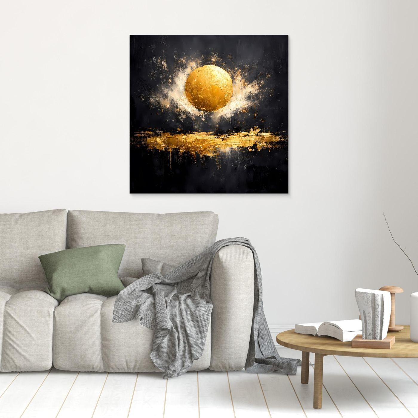 Leinwand Abstrakter Goldener Vollmond | Modernes Kosmisches Wandbild