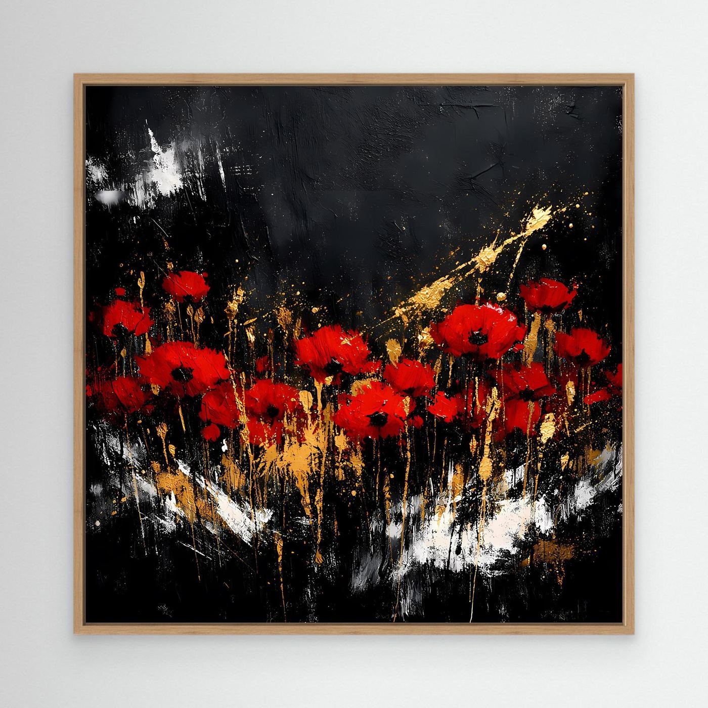 Leinwand Rote Mohnblumen mit Gold-Akzenten | Modernes Florales Wandbild Abstrakt