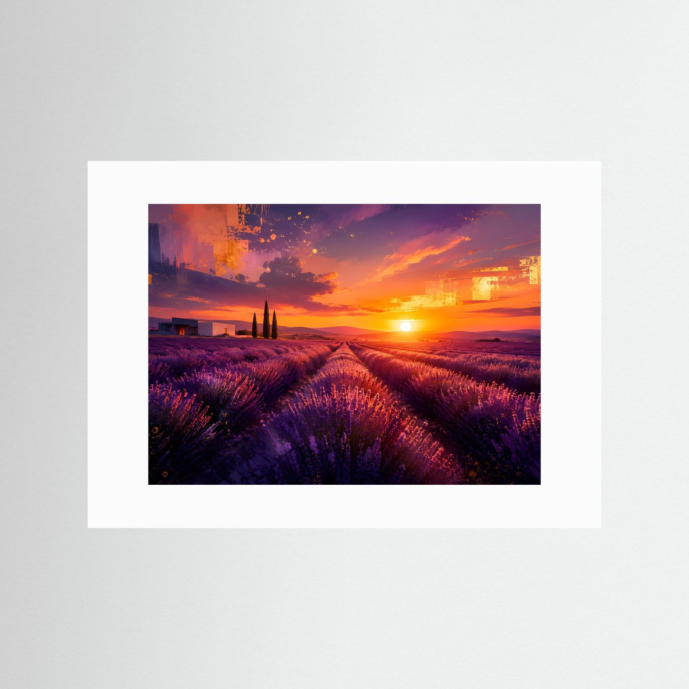 Lavendelfeld Sonnenuntergang Poster | Provence Landschaft Wandbild | Abstrakte Lavendel Kunst | Moderne Natur Panorama | Premium Leinwand Wall Art