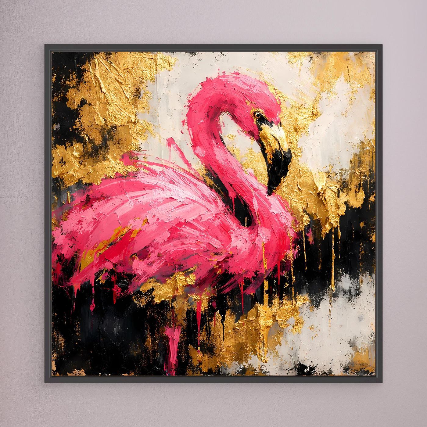 Leinwand Eleganter Flamingo in Pink und Gold | Abstraktes Modernes Tier Wandbild