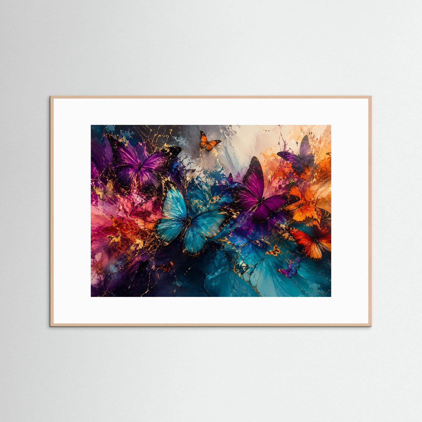Farbenflug der Schmetterlinge | Abstrakte Schmetterlingskunst in Türkis, Violett & Orange – Moderne Wandkunst