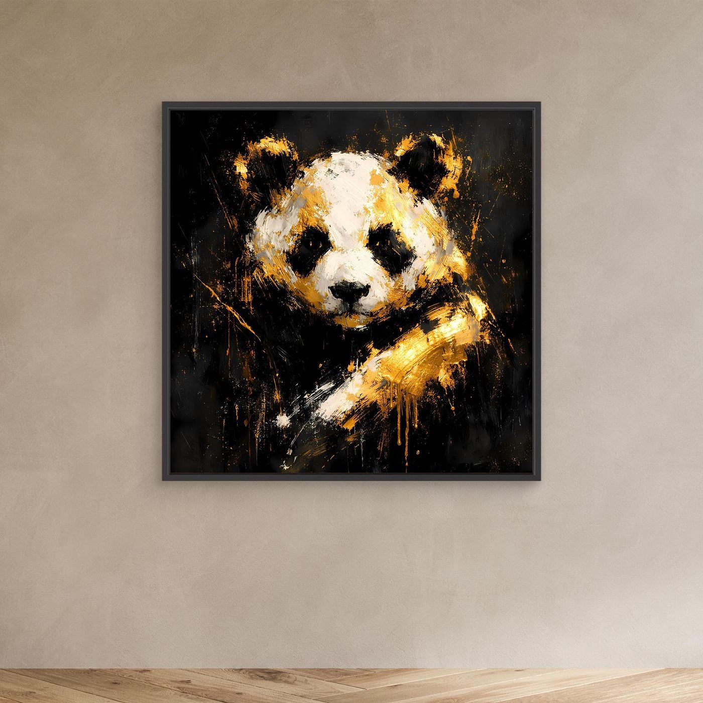 Leinwand Abstrakter Panda in Gold und Weiß | Modernes Tier Wandbild