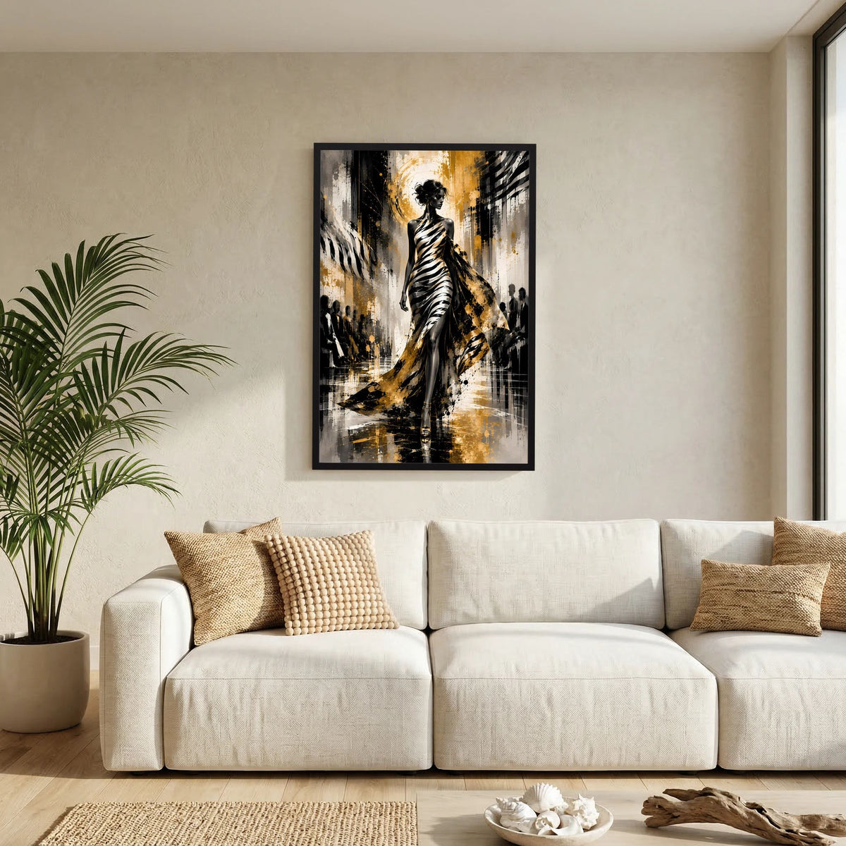 Elegante Frau in Gold & Schwarz | Abstrakte Fashion Kunst | Poster Hochformat