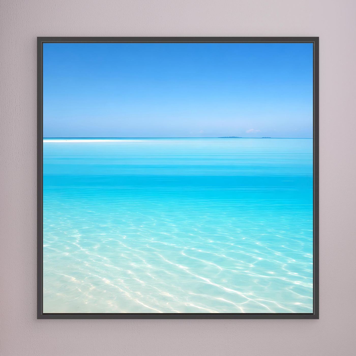 Leinwandbild mit schwarzem Rahmen, türkisblaues Meer und feine Wellen