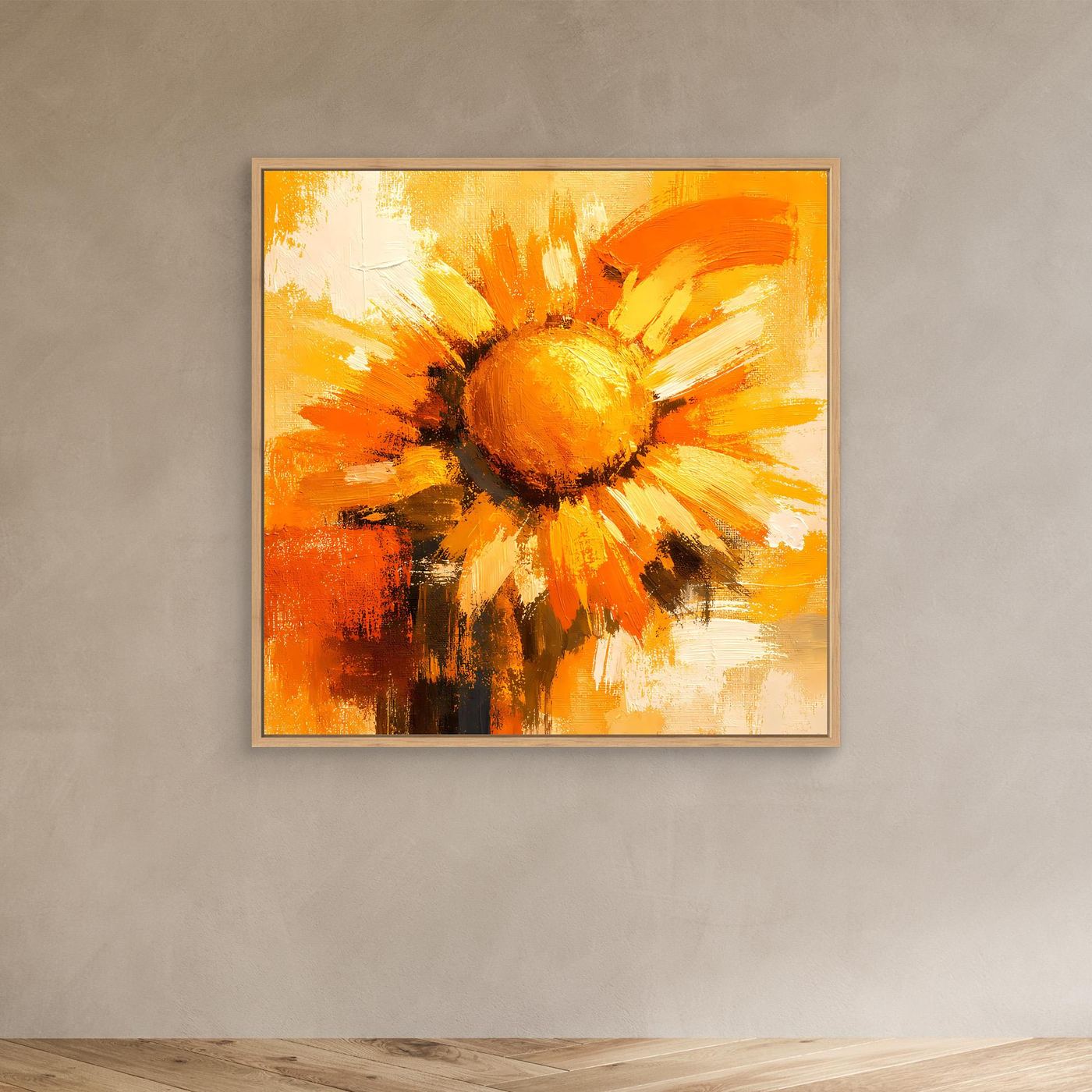 Leinwand Abstraktes Sonnenblumen Gemälde | Modernes Florales Wandbild Gelb Orange