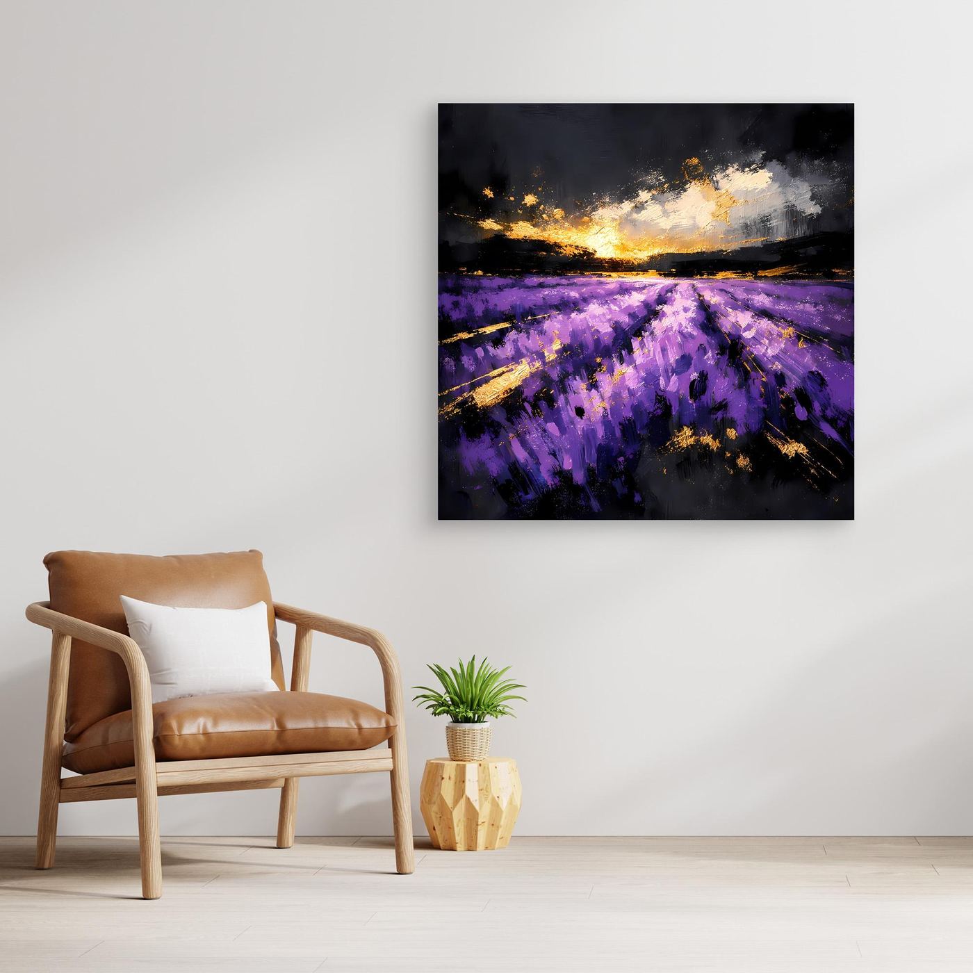 Leinwand Magisches Lavendelfeld bei Sonnenuntergang | Abstraktes Natur Wandbild