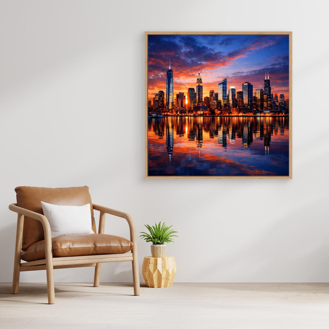 Leinwand Atemberaubende City Skyline im Abendrot | Urbanes New York Stil Wandbild