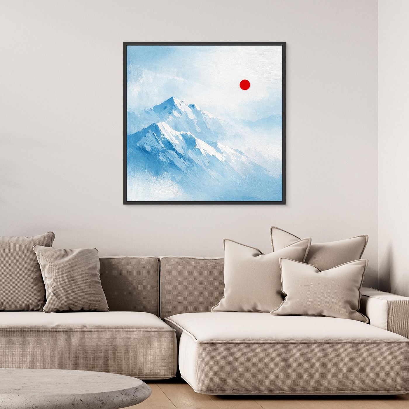 Leinwand Abstraktes Zugspitze Berg Wandbild | Alpin Minimalistisch Blau Weiß
