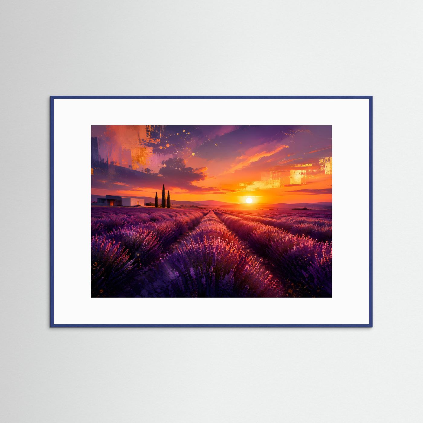 Lavendelfeld Sonnenuntergang Poster | Provence Landschaft Wandbild | Abstrakte Lavendel Kunst | Moderne Natur Panorama | Premium Leinwand Wall Art