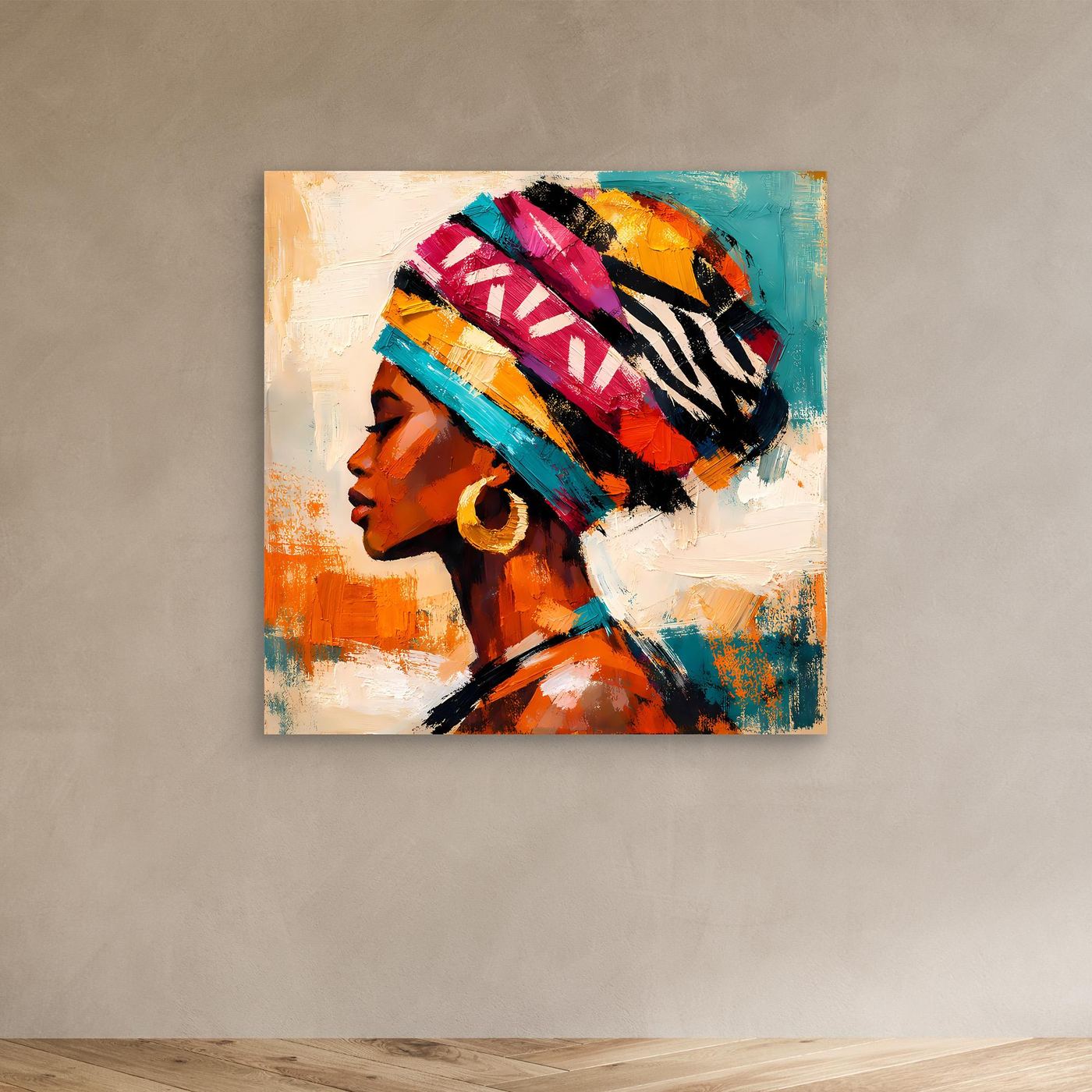 Leinwand Afrikanische Schönheit mit Kopftuch | Abstraktes Modern Art Porträt Wandbild
