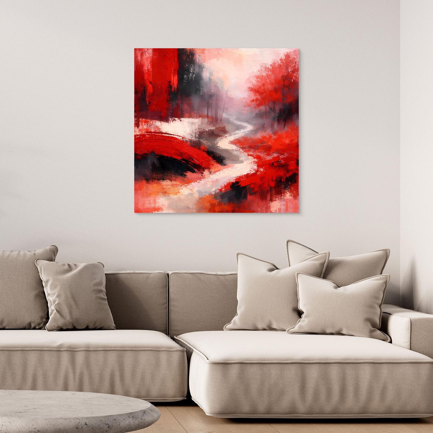 Leinwand Traditionelle Rote Brücke am Fluss | Japanisches Natur Wandbild