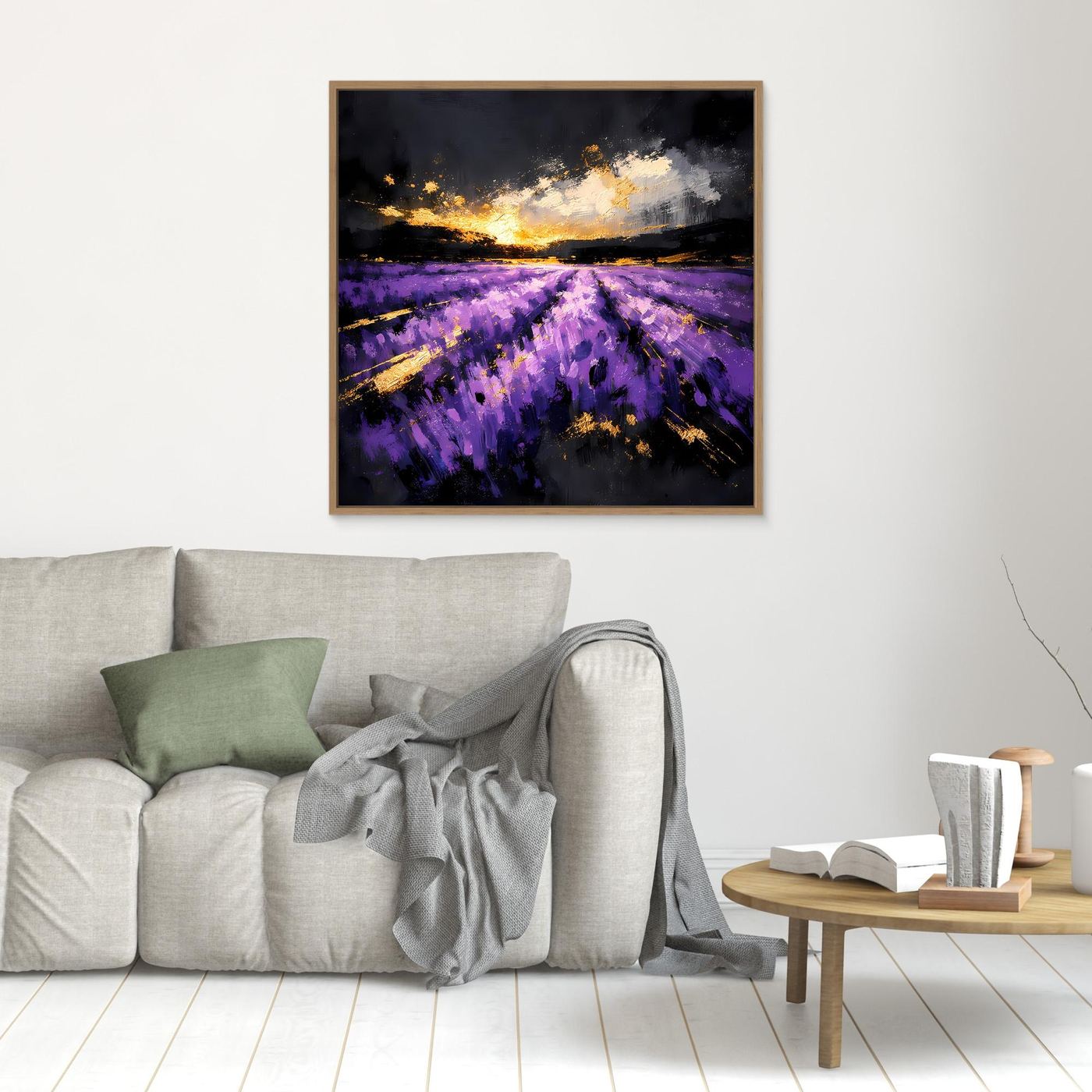 Leinwand Magisches Lavendelfeld bei Sonnenuntergang | Abstraktes Natur Wandbild