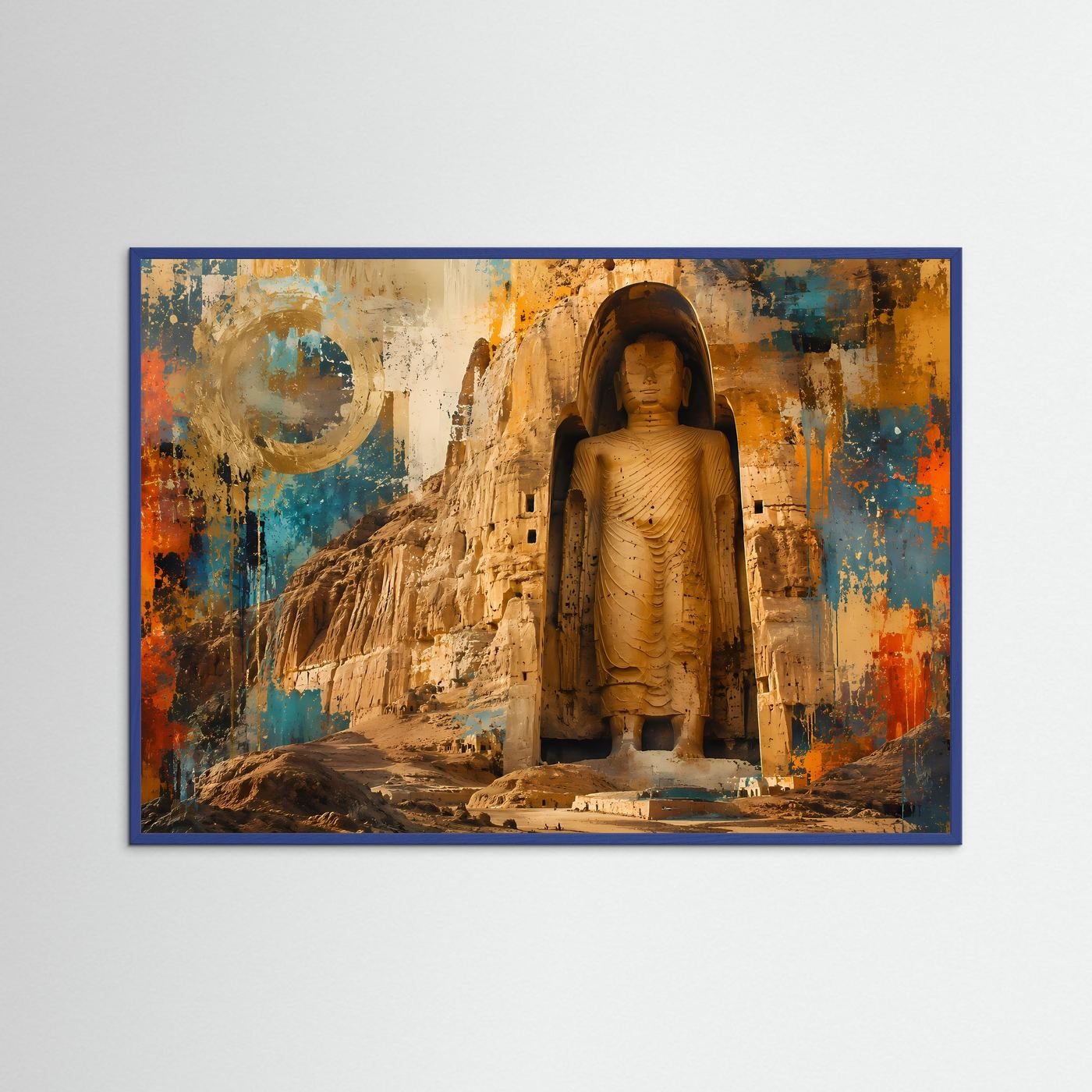 Bamiyan Buddha Poster | Abstrakte Buddhistische Wandkunst | Spirituelle Felsstatue | Modernes Zen Wandbild