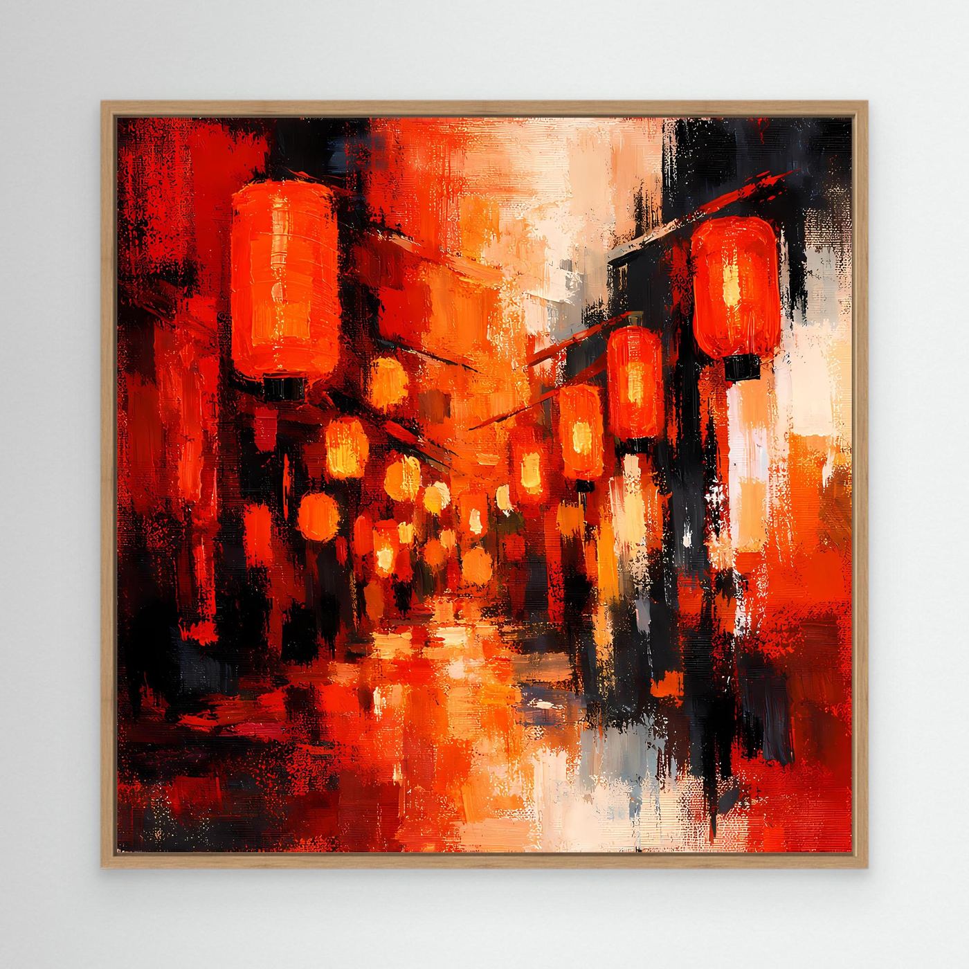 Leinwand Traditionelle Rote Lampions in asiatischer Gasse | Fernöstliche Wandkunst auf echter Leinwand