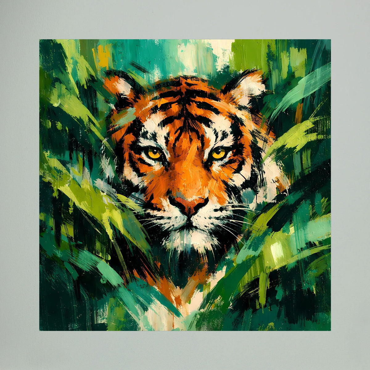 Leinwand Abstraktes Tiger Gemälde | Modernes Wandbild Raubkatze Dschungel Grün Orange