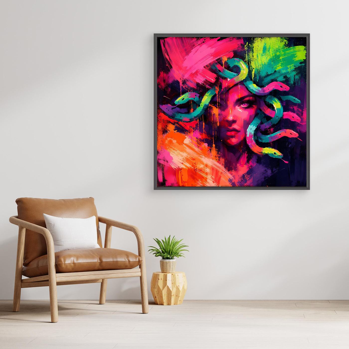 Leinwandbild Abstrakte Medusa im Neon-Stil | Moderner Mythos
