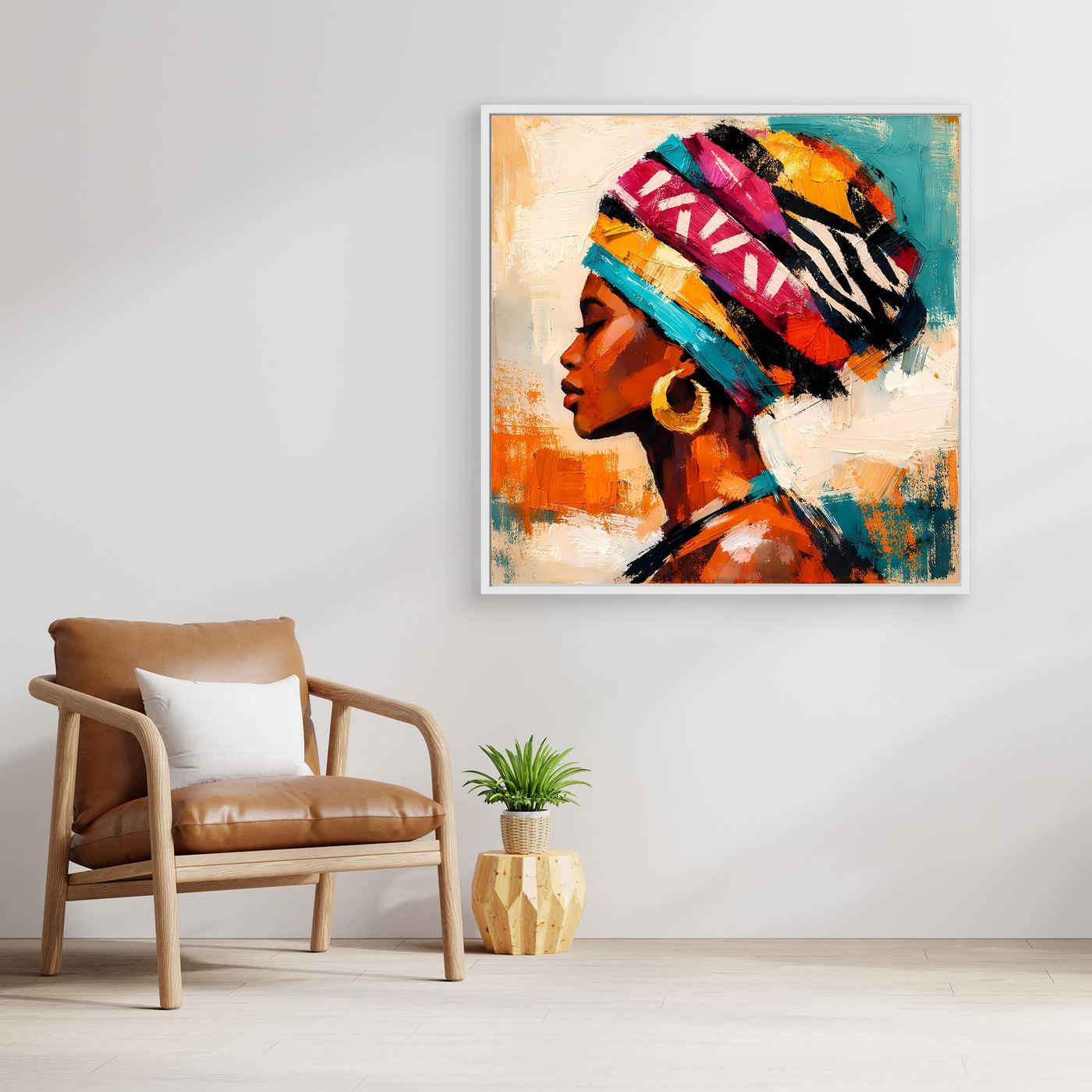 Leinwand Afrikanische Schönheit mit Kopftuch | Abstraktes Modern Art Porträt Wandbild