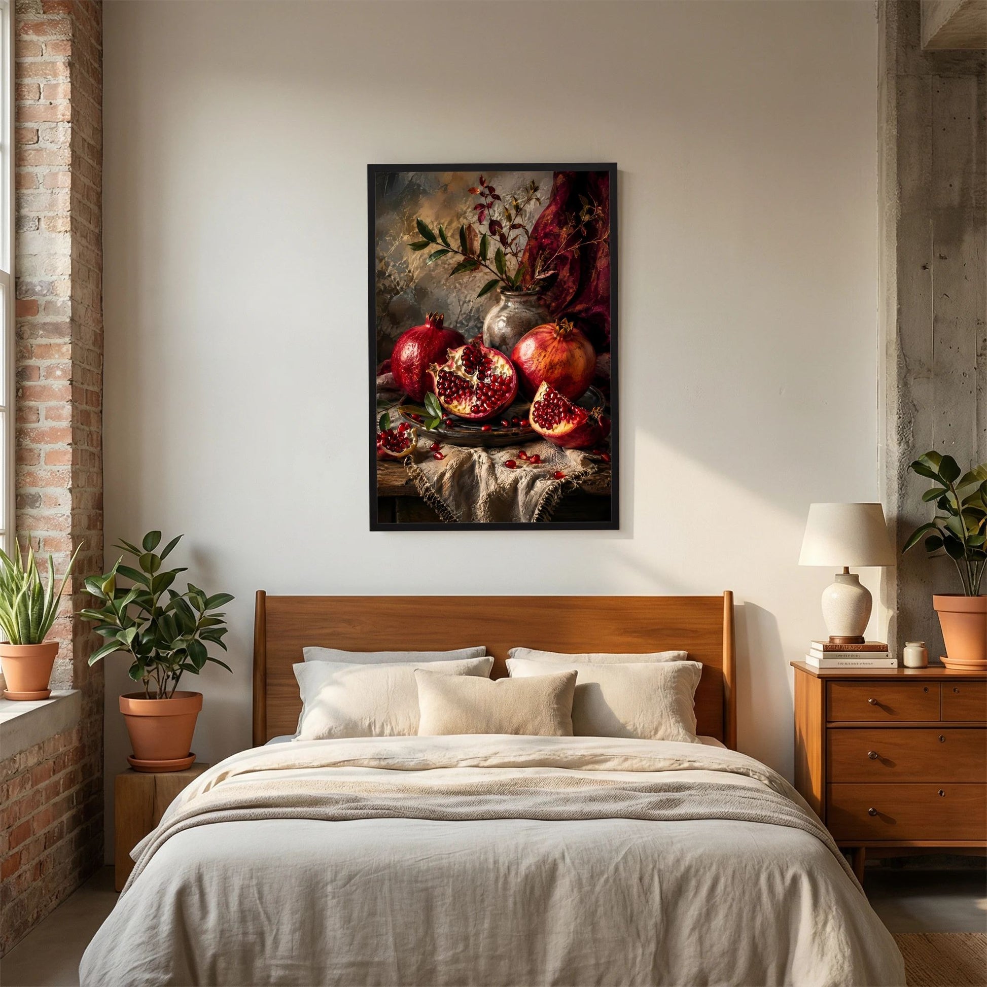 Granatäpfel Stillleben | Edle Früchte in Rubinrot und Gold | Poster Hochformat