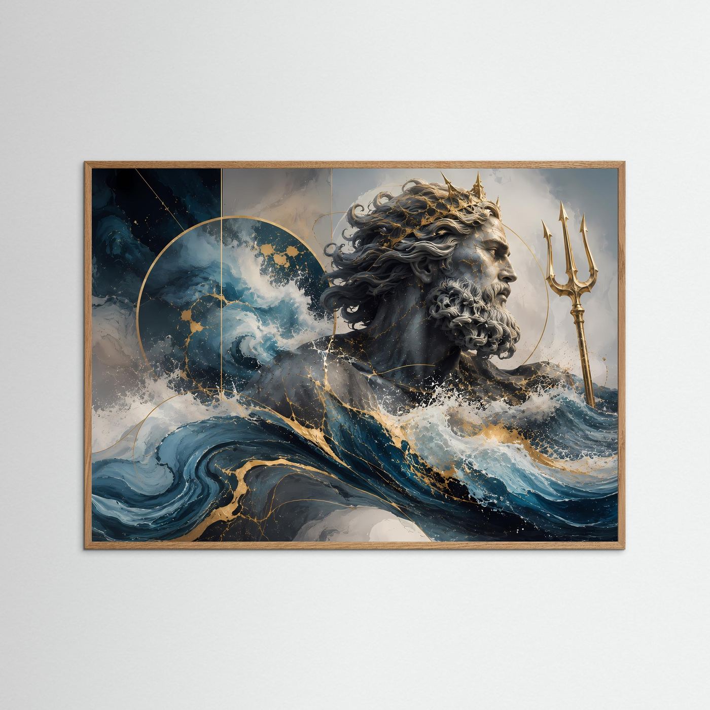 Poseidon – Gott des Meeres | Abstrakte Mythologie in Blau, Gold & Marmor