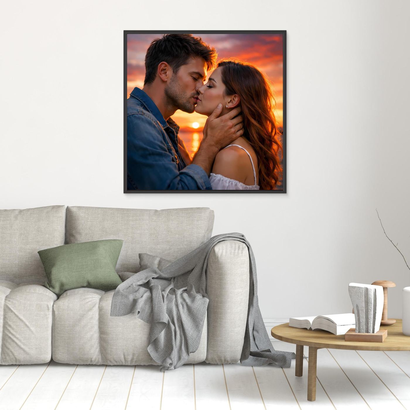 Leinwand Romantischer Kuss im Abendrot | Sinnliches Paar Wandbild