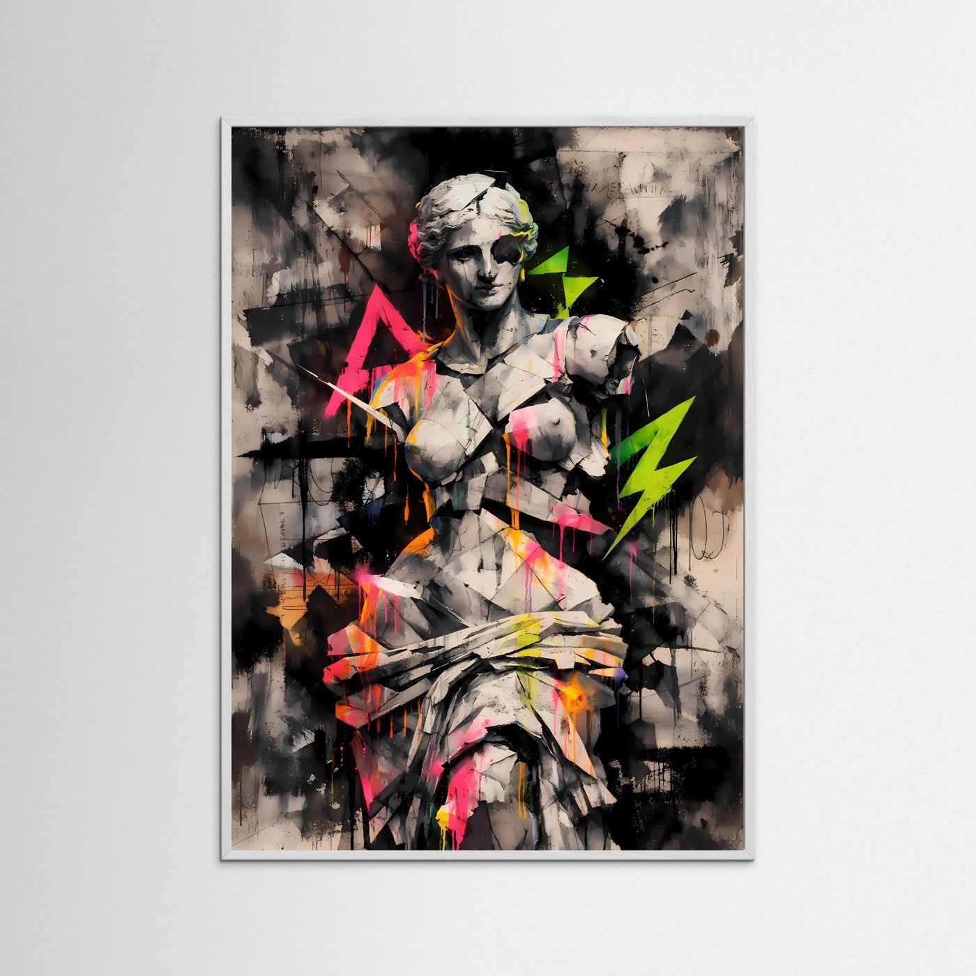 The Neon Venus | Luxuriöses Skulpturen Poster Bunt & Dunkel | Abstraktes Statue Kunstposter Hochformat