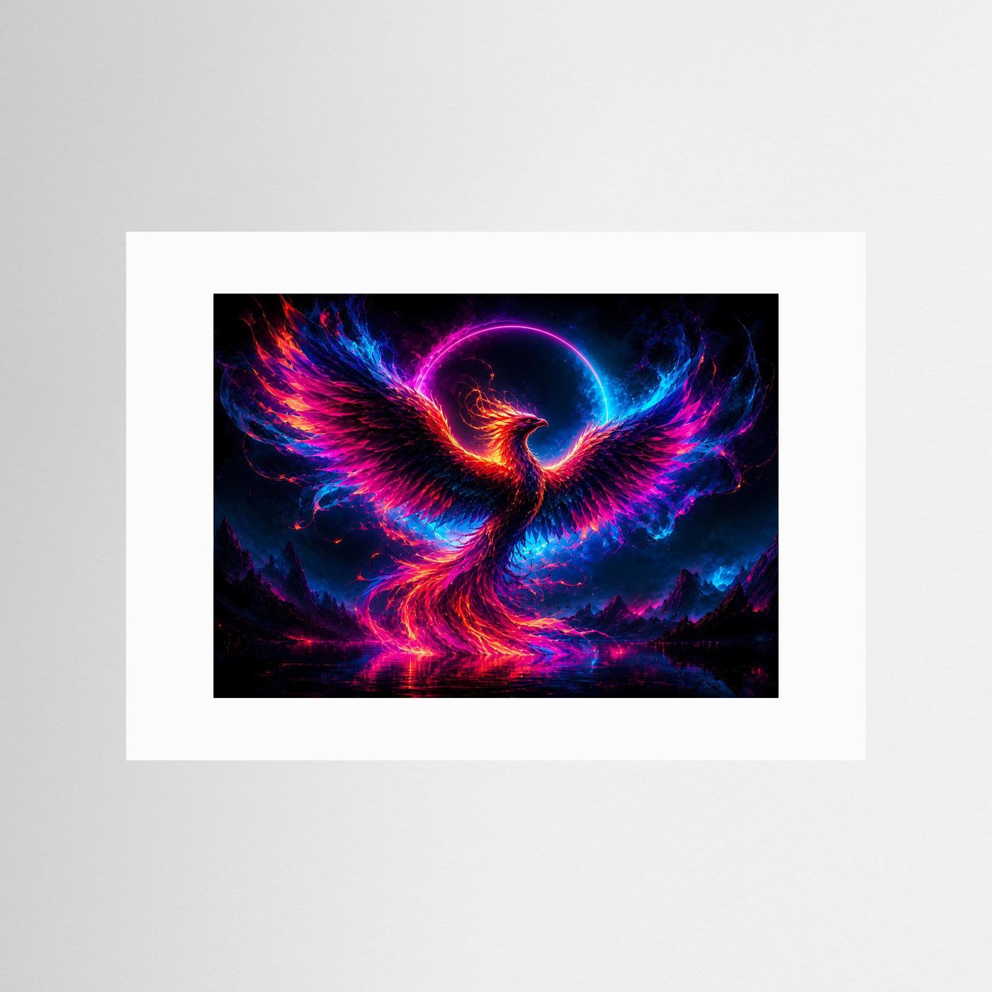 Phönix Poster Neon | Mystischer Feuerphönix Wandbild | Fantasy Vogel Kunst | Abstrakte Kosmische Wanddekoration | Leinwand Modern