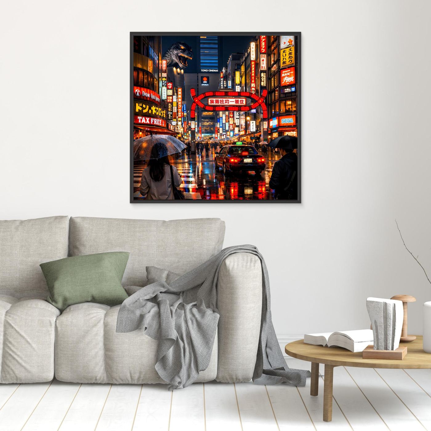 Leinwand Pulsierendes Tokio bei Nacht | Urbanes Kabukicho Kaiju Wandbild