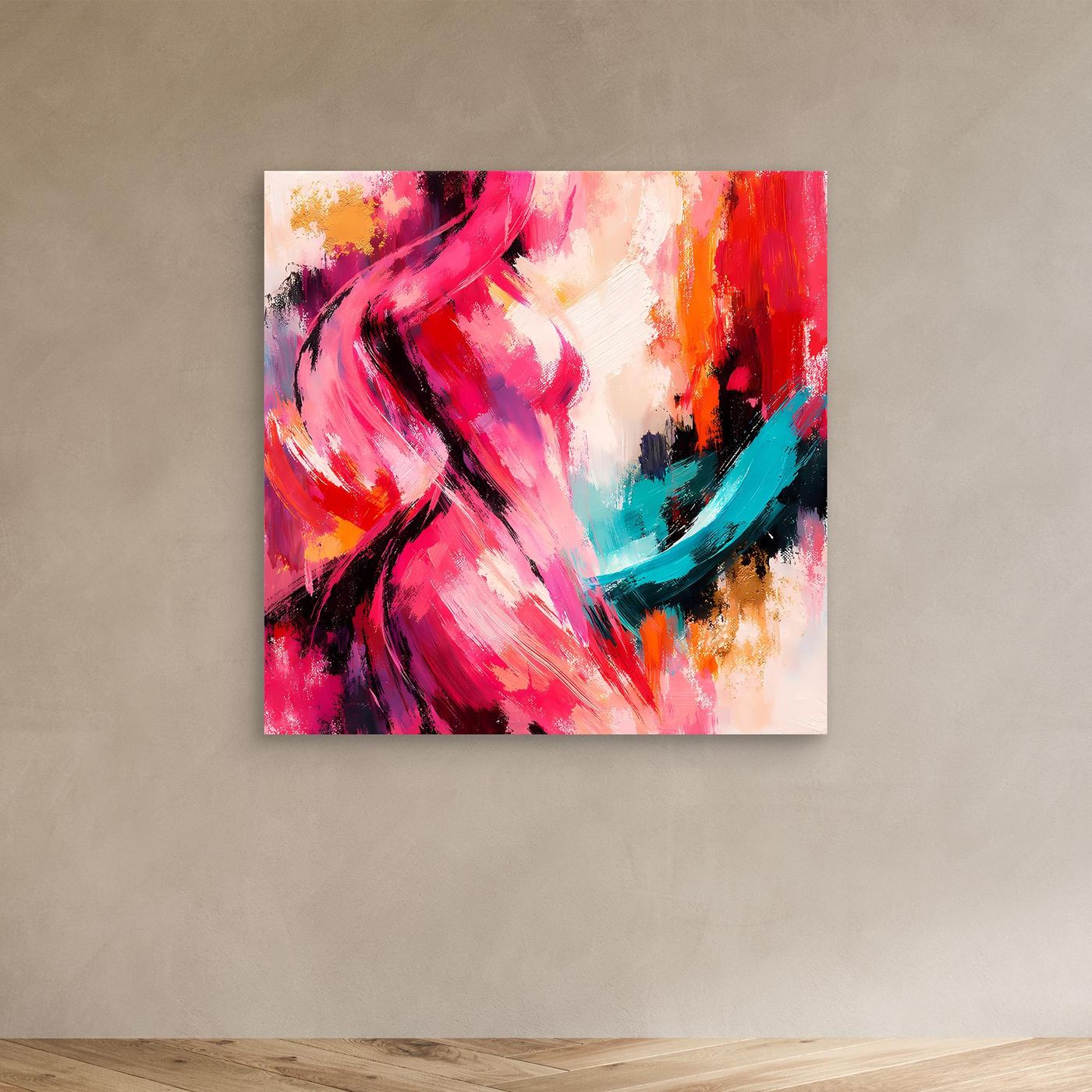 Leinwandbild Abstrakte Weibliche Silhouette | Elegantes Farbenfrohes Wandbild auf echtem Holzkeilrahmen