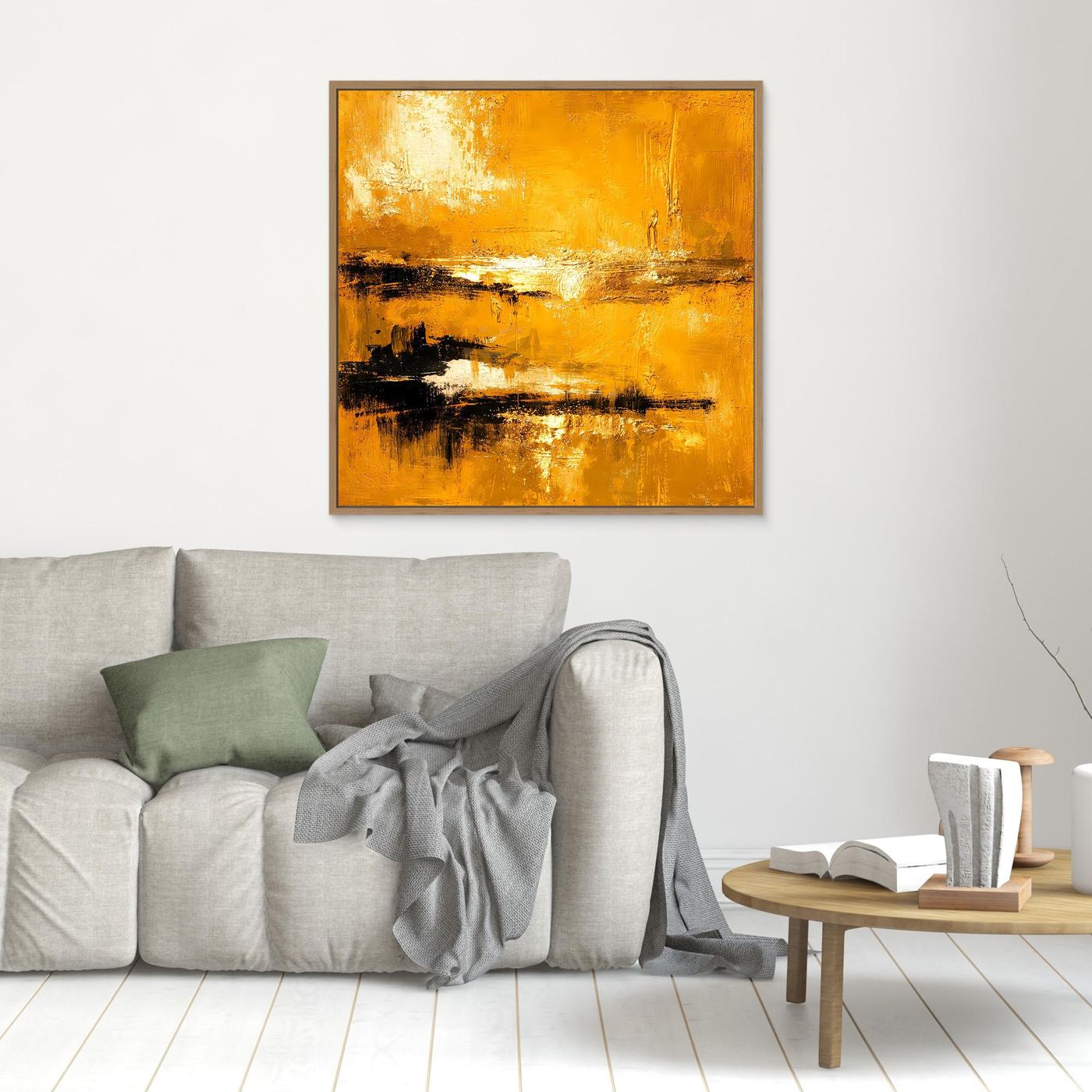Leinwand Abstrakte Goldlandschaft am See | Modernes Elegantes Horizont Wandbild