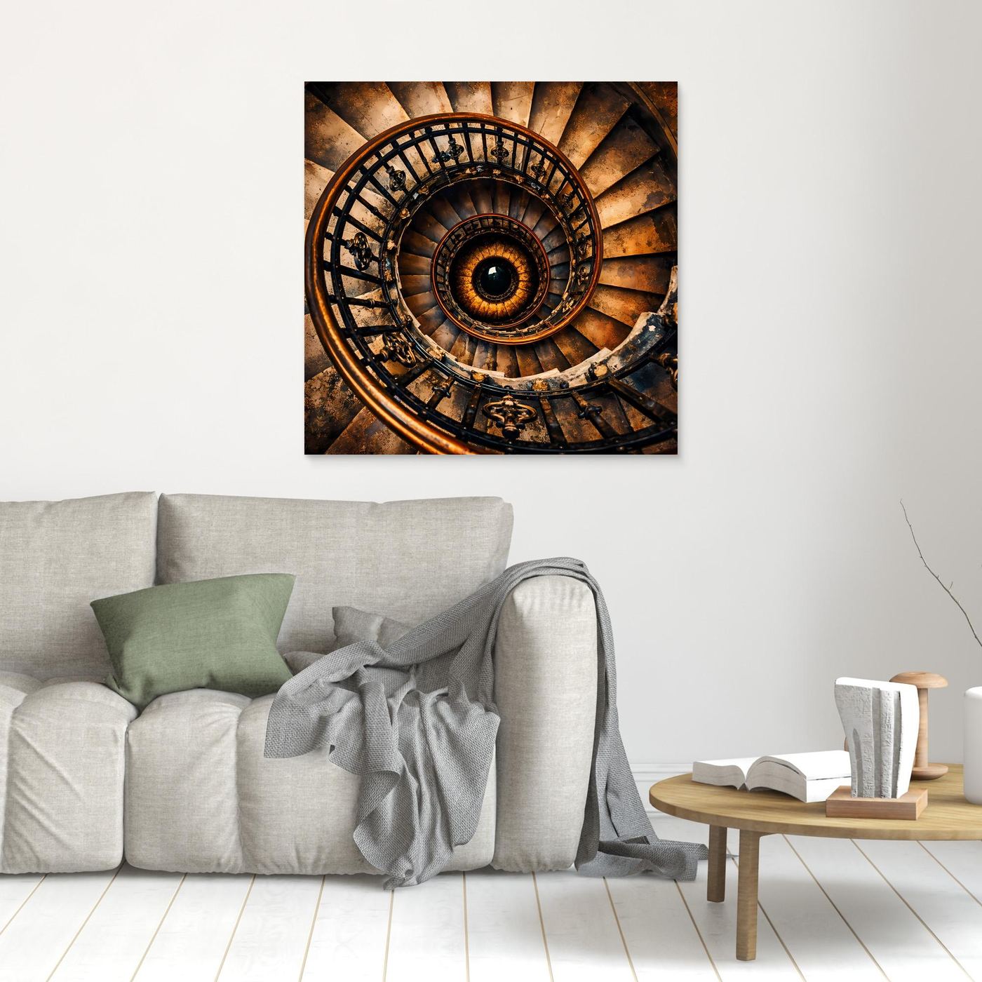 Kleines Leinwandbild Wendeltreppe, gold-braun und schwarz, ohne sichtbaren Rahmen