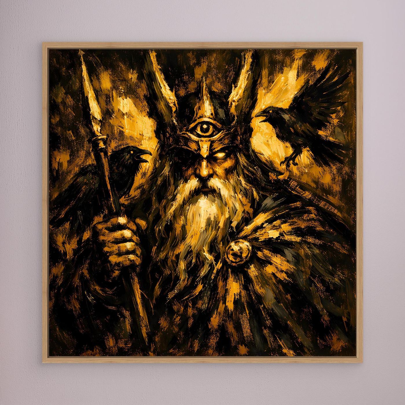 Leinwand Mythischer Allvater Odin in Goldoptik | Abstraktes Wikinger Götter Wandbild