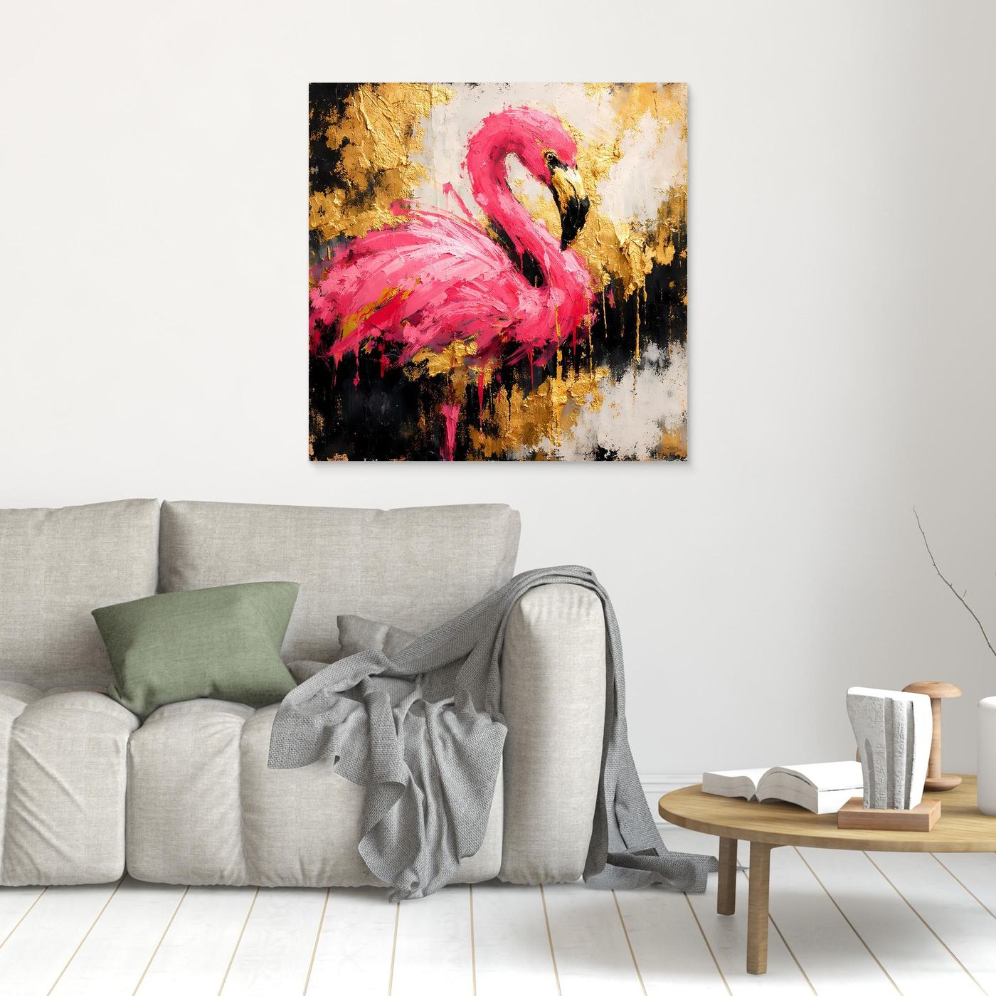 Leinwand Eleganter Flamingo in Pink und Gold | Abstraktes Modernes Tier Wandbild