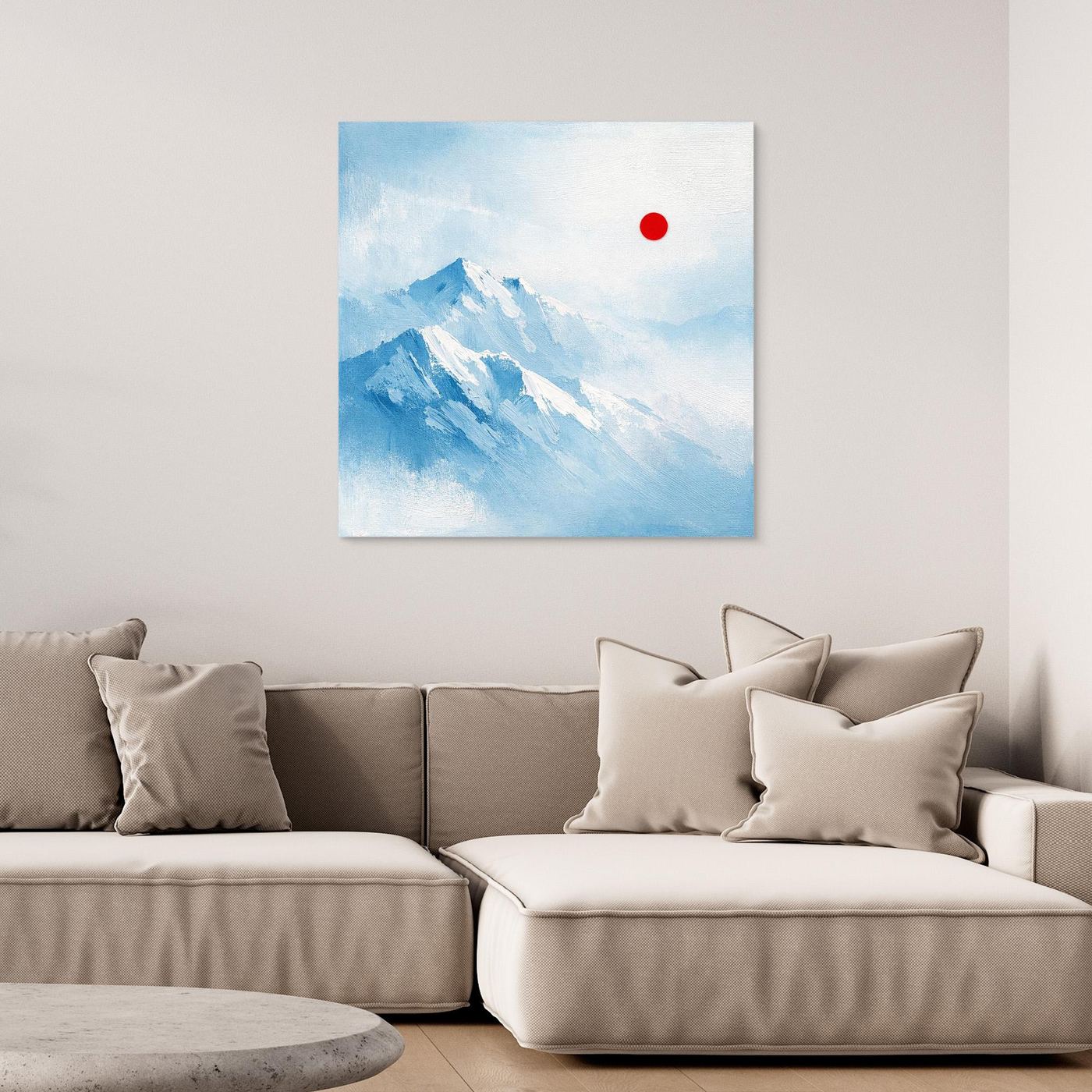 Leinwand Abstraktes Zugspitze Berg Wandbild | Alpin Minimalistisch Blau Weiß