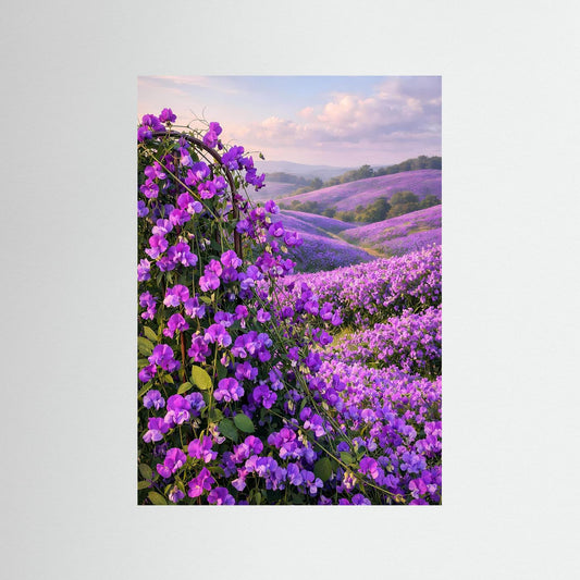 Poster Wickenfeld am Torbogen | Violettes Hügellandschaft Wandbild