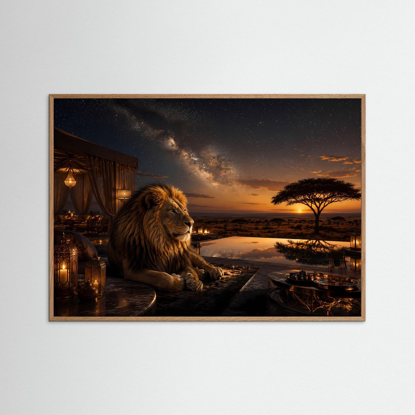Majestätischer Löwe unter Sternenhimmel | Luxus Safari & Afrika Poster Querformat