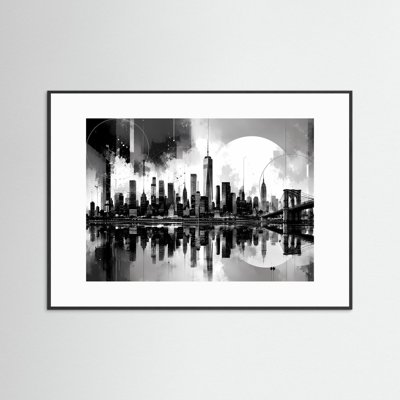New York Skyline Poster Schwarz Weiß | Moderne City Wandkunst | Manhattan Skyline mit Brooklyn Bridge | Minimalistische Fine Art