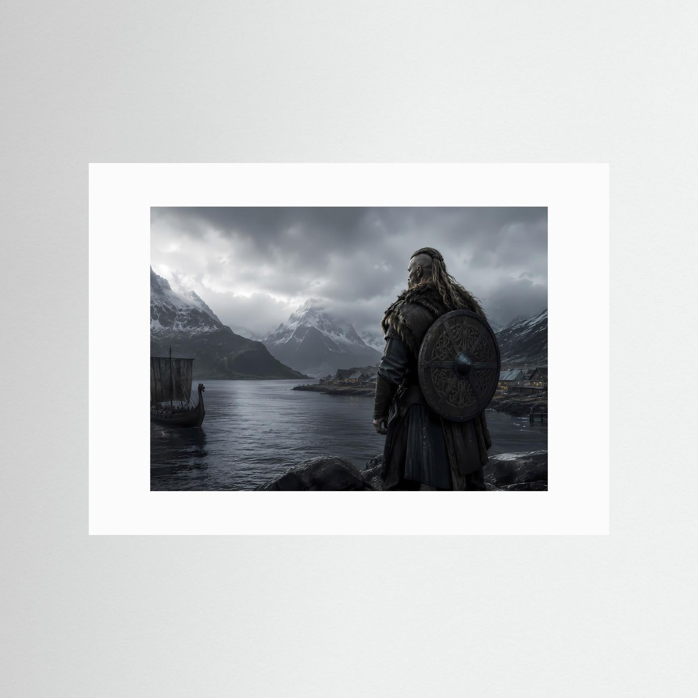 Wikinger am nordischen Fjord | Mystische Wikinger Landschaft mit Langschiff