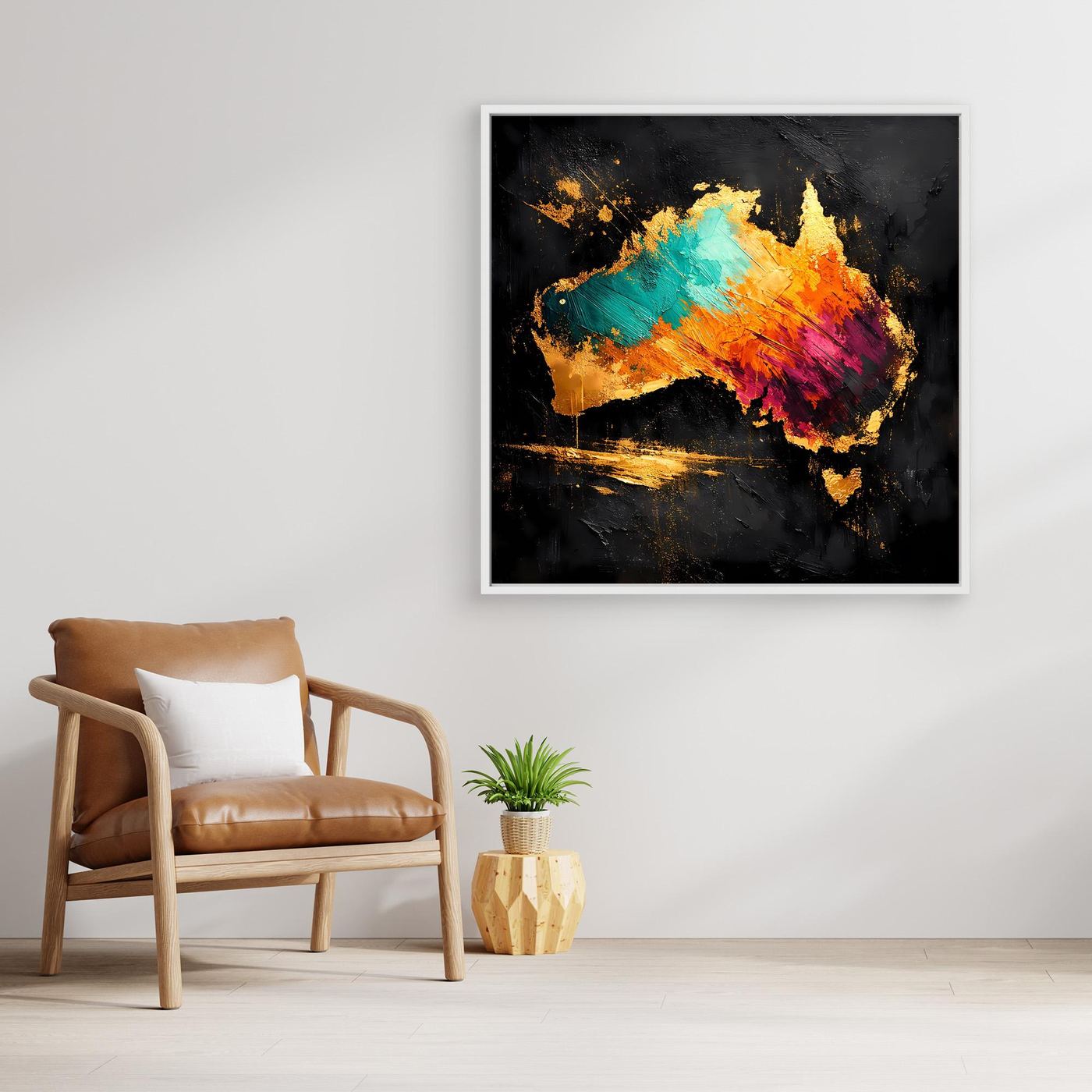 Leinwand Abstrakte Australien Karte in Gold und Türkis | Modernes Kontinent Wandbild