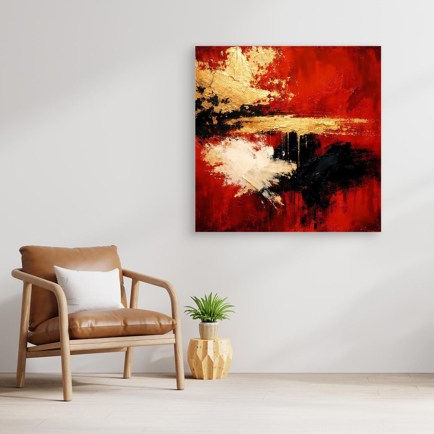 Leinwand Abstraktes Farbspiel in Rot und Gold | Modernes Progressives Wandbild