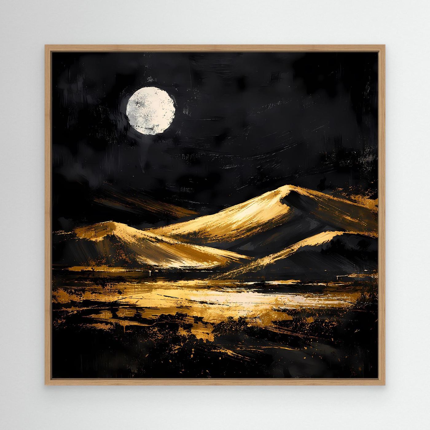 Leinwand Goldene Wüstendünen bei Vollmond | Modernes Abstraktes Landschafts Wandbild