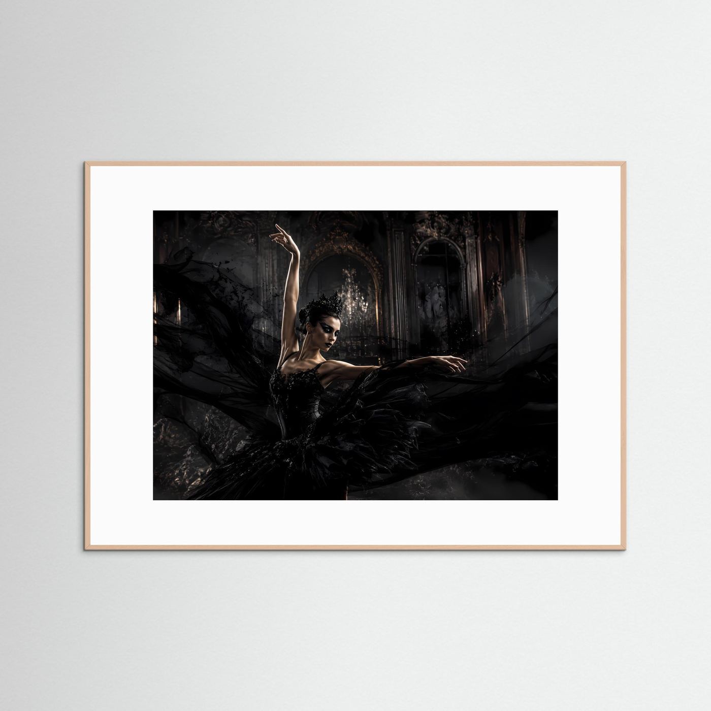 Dramatische Schwarzer Schwan Ballerina | Gothic & Eleganz Kunst Poster Querformat