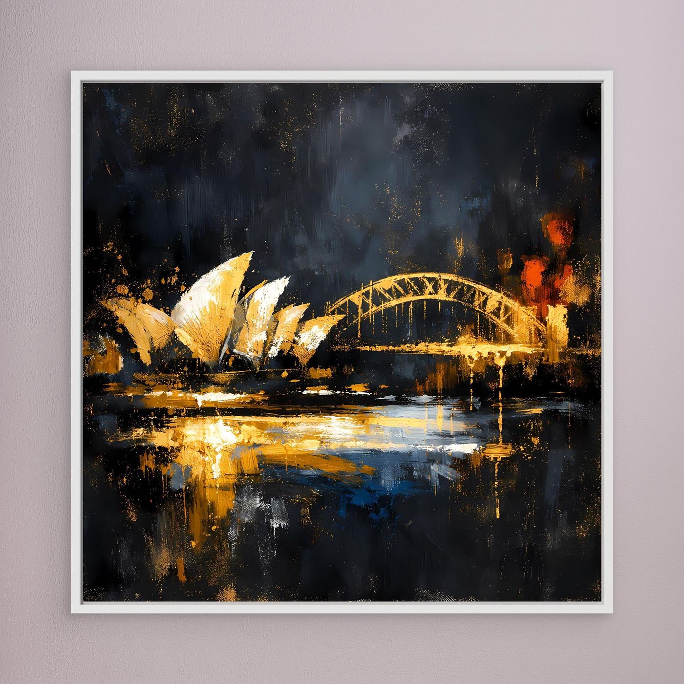 Leinwand Goldene Skyline von Sydney bei Nacht | Modernes Australien Wandbild