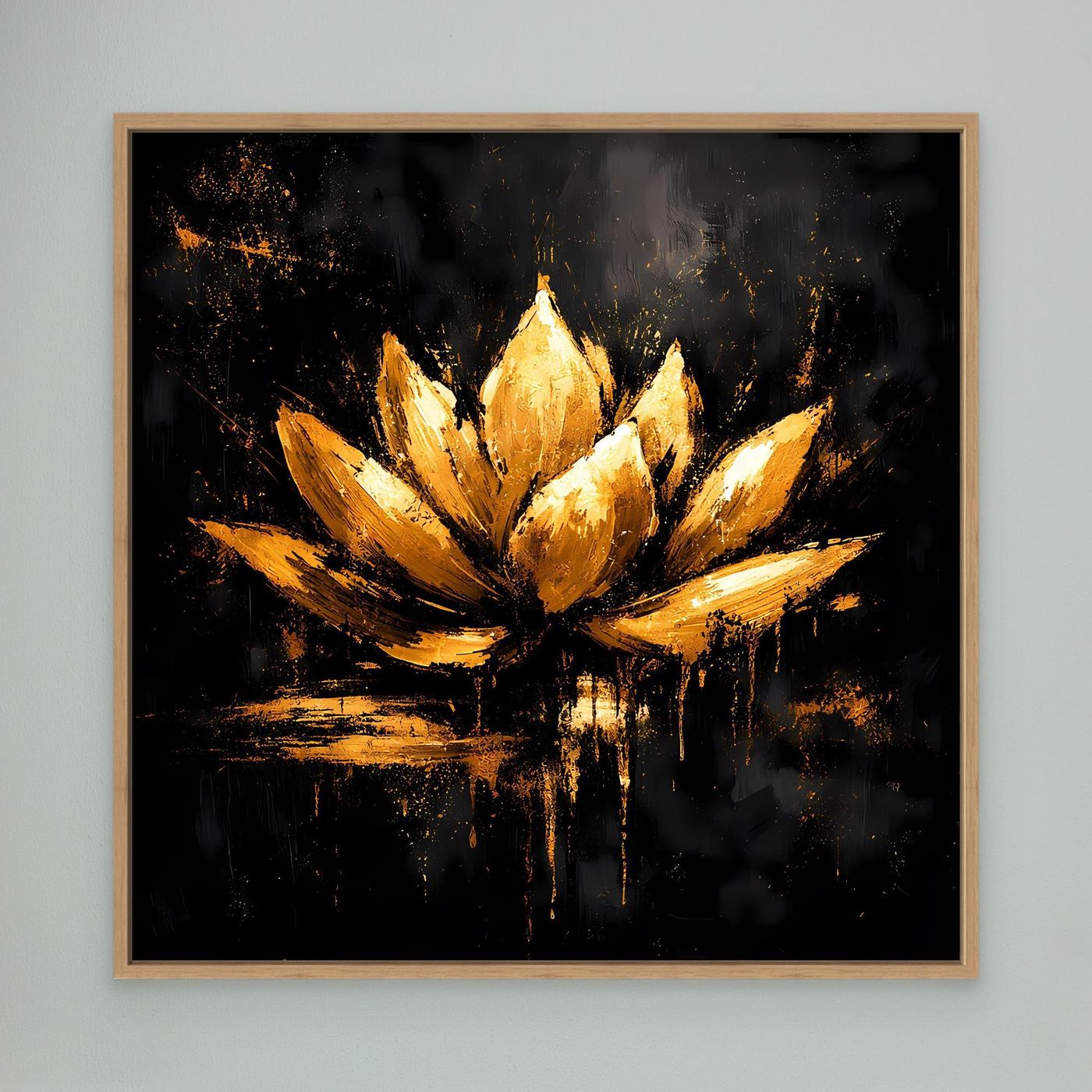 Leinwand Goldene Lotusblüte auf Schwarz | Abstraktes Meditations Wandbild
