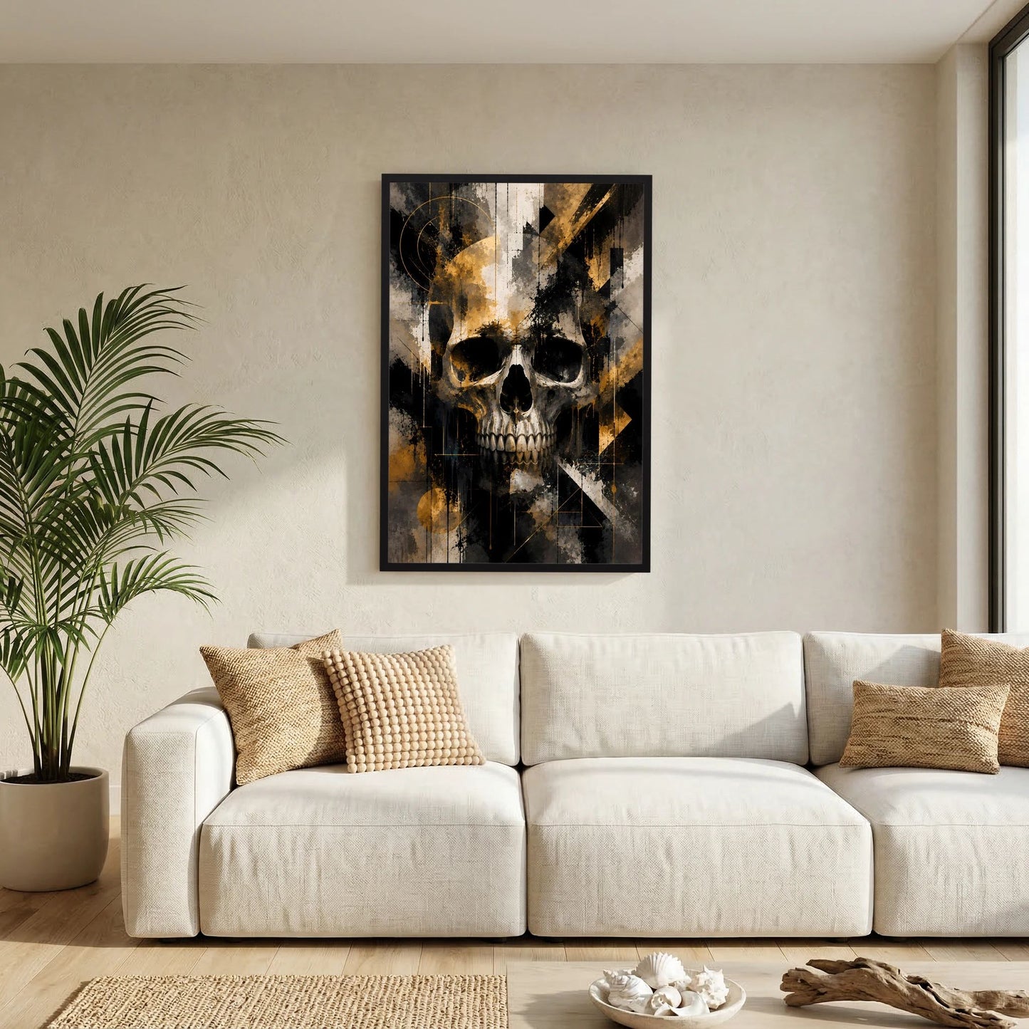Totenkopf in Schwarz & Gold | Abstrakte Skull Kunst | Poster Hochformat