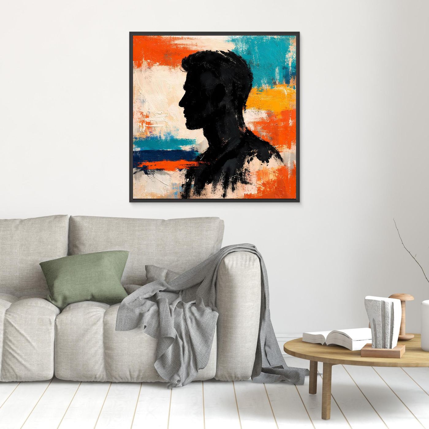 Small abstract men silhouette canvas wall art with black frame