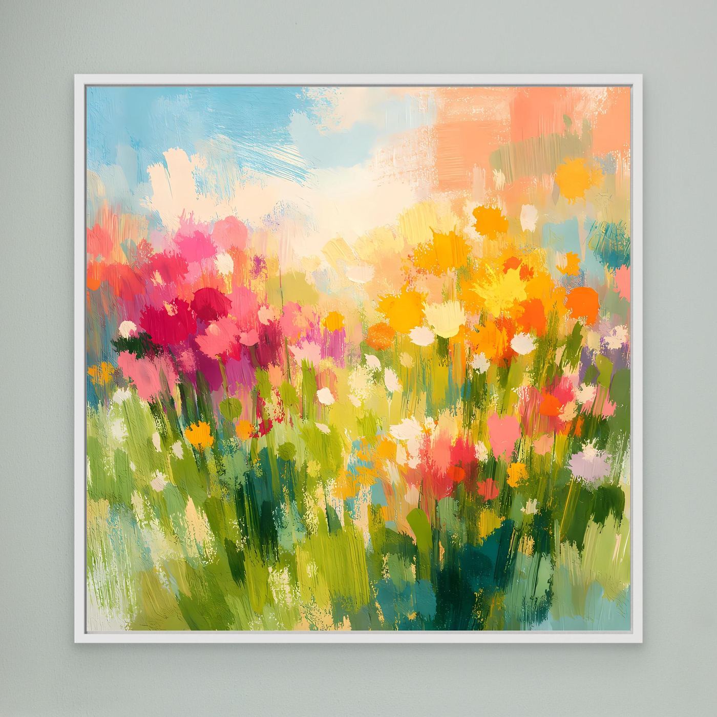 Leinwand Abstrakte Sommerwiese mit Wildblumen | Modernes Blumen Wandbild Bunt