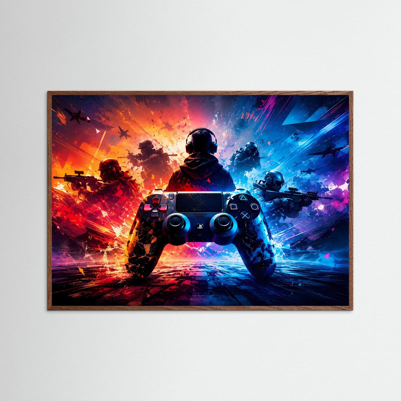Gaming-Action im Neon-Look | Modernes Controller Wandbild & Gamer Poster