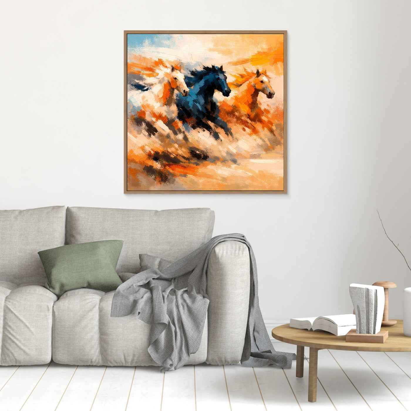 Premium Leinwand Wilde Pferde Galopp | Abstraktes Wandbild Dynamische Ölgemälde Optik